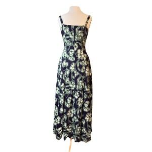 NICHOLAS Linen Blend Diana Navy Floral‎ Square Neck Straps Maxi Dress Size US 4